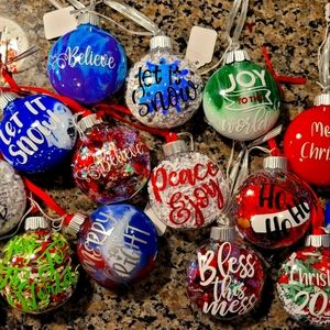 Set of 3 Custom Made Christmas Ornament - Gifts - Vinyl - Sparkle - Creative